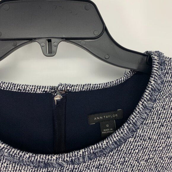 Ann Taylor Dress Blue Tweed A Line Flare Sleeveless Pockets - Picture 5 of 13